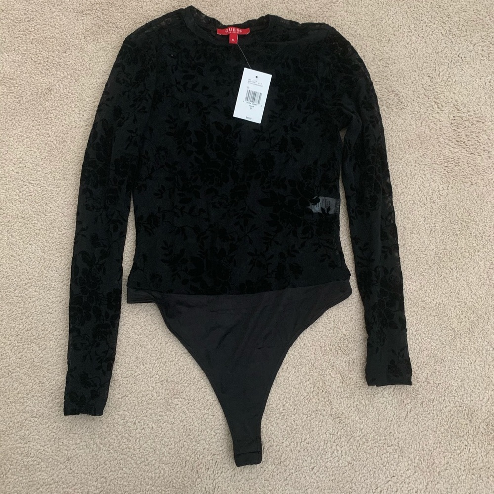 GUESS Women’s Mesh Black Lace Thong Bodysuit